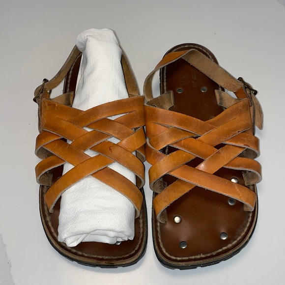 Mens vintage 70’s Tire Treads Jesus hippie sandals leather 11.5 - Picture 1 of 7